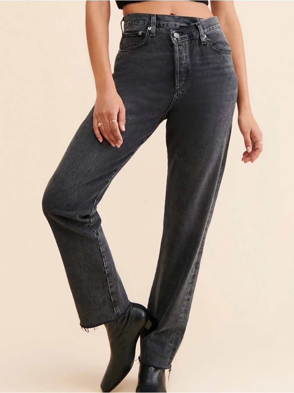 High-Waist Straight Leg Jeans - Charcoal